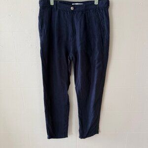 Zara | Navy Blue High Rise Linen Pants Tapered Leg Minimal Summer | Size 31